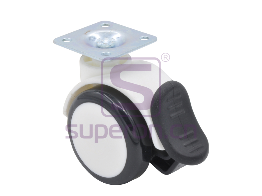 Castor PU, w/ plate, with brake