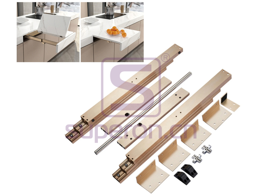 Mechanism for pull out tabletop