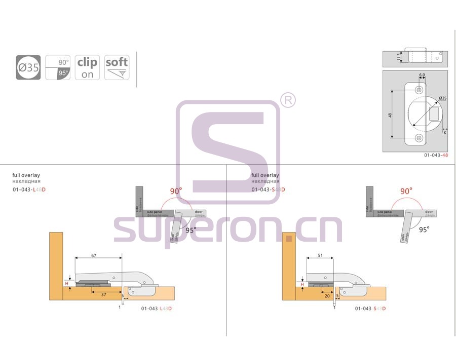 01-043-CL-q | Soft-closing hinge, 90°, clip-on